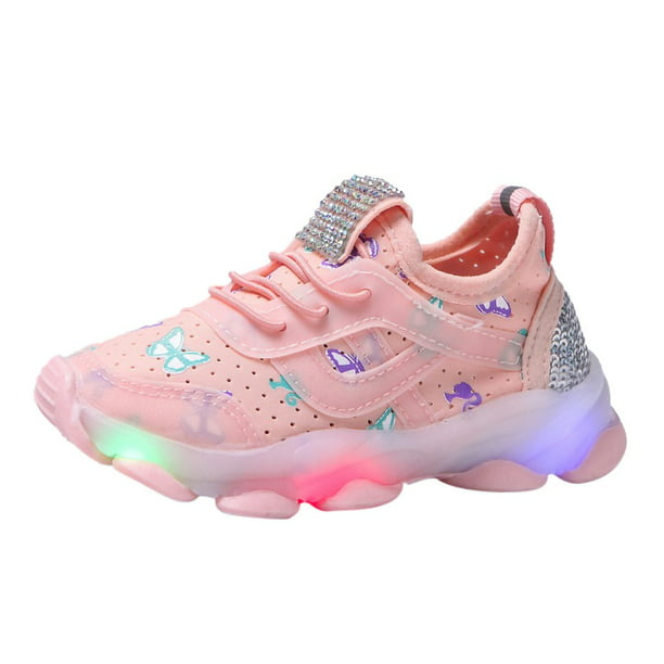 Children Kids Unisex Butterfly Crystal Led Luminous Sport Run Sneakers Shoes UK